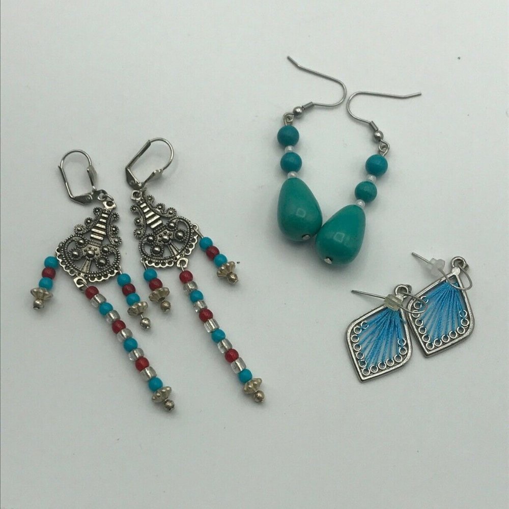 Set of Three Earrings Turquoise Southwestern Hand